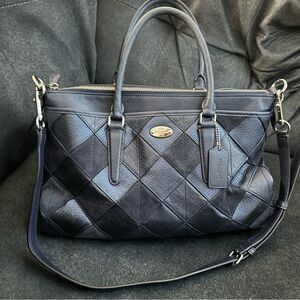 COACH morgan satchel patchwork leather Silver/Blue Multi Color Meta purse